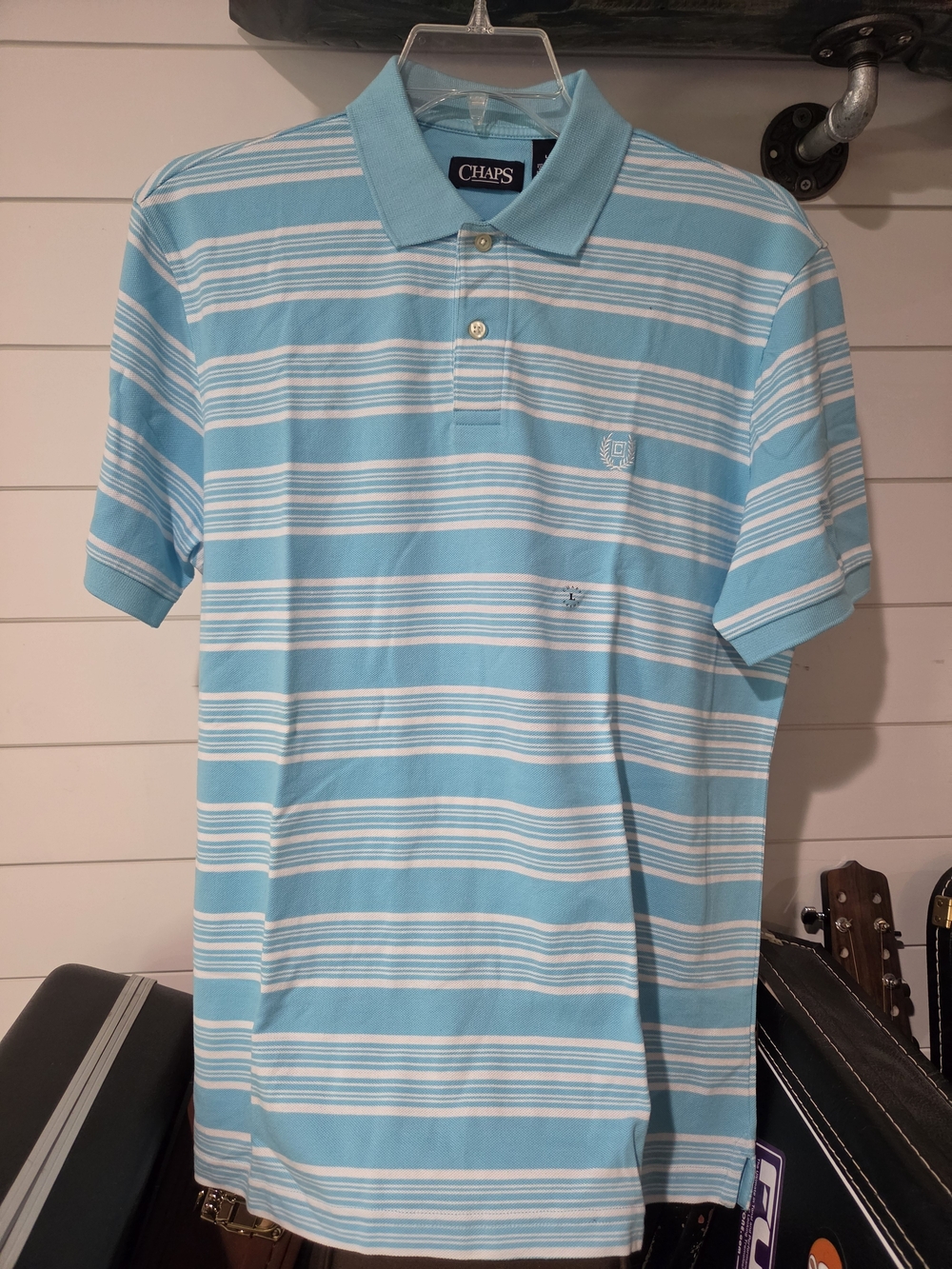 Chaps Men’s Light Blue & White Striped Polo